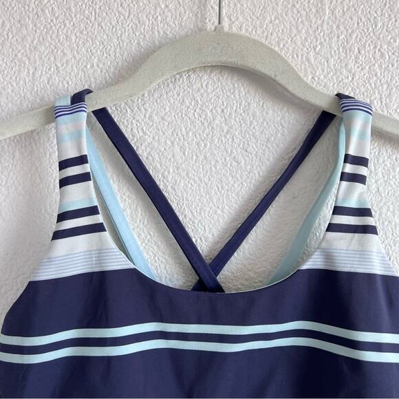 Lululemon Energy Bra Blue Groovy Stripe Nimbus Criss Cross Straps - Picture 2 of 10